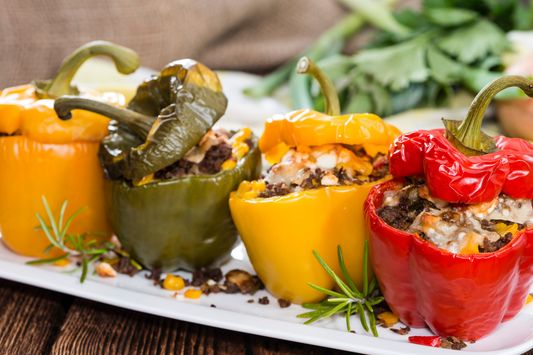 Gevulde paprika's met gehakt en kaas