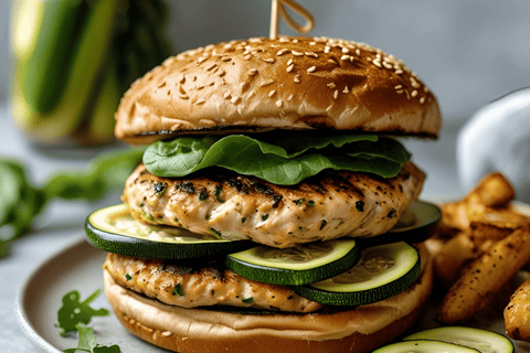 Kipburgers met gegrilde courgette