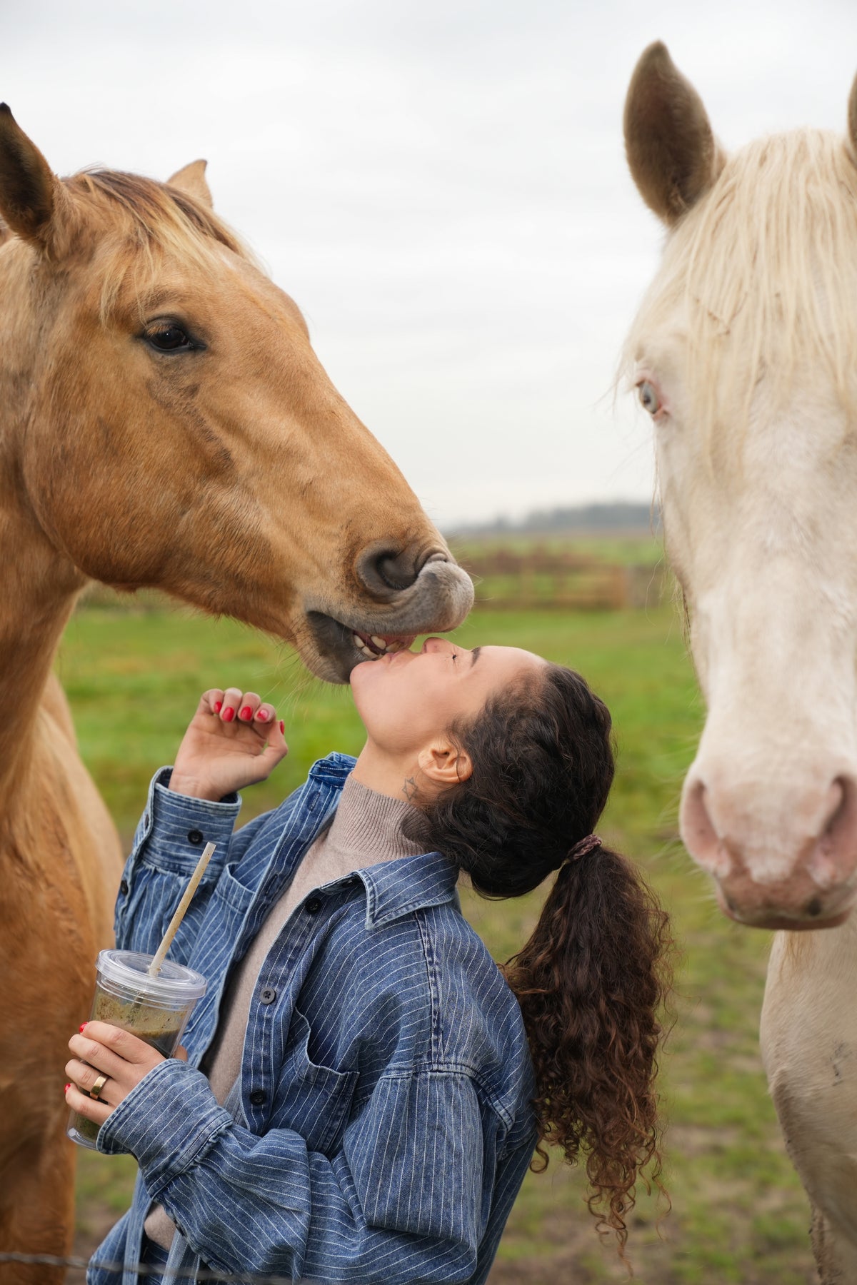 a woman kissing a horse
