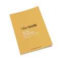 a yellow book with white text